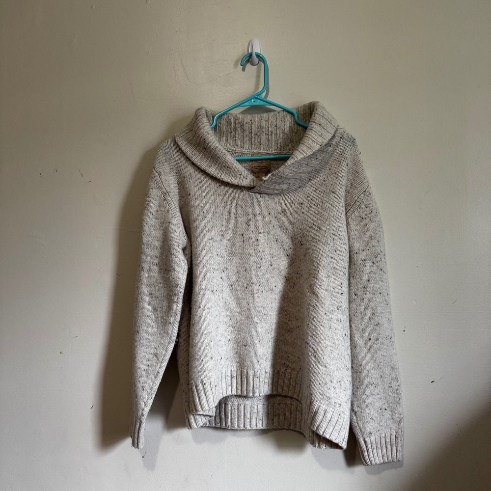 Telluride Clothing Co Wome's Sz Lg Oatmeal Speckled Shawl Collar Sweater Elbow